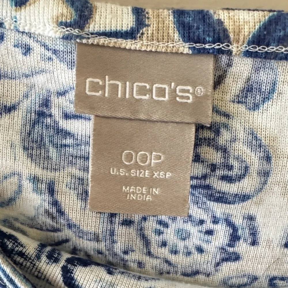 Chico's Navy and White Patterned Boatneck 3/4 Sleeve Top - Picture 2 of 7